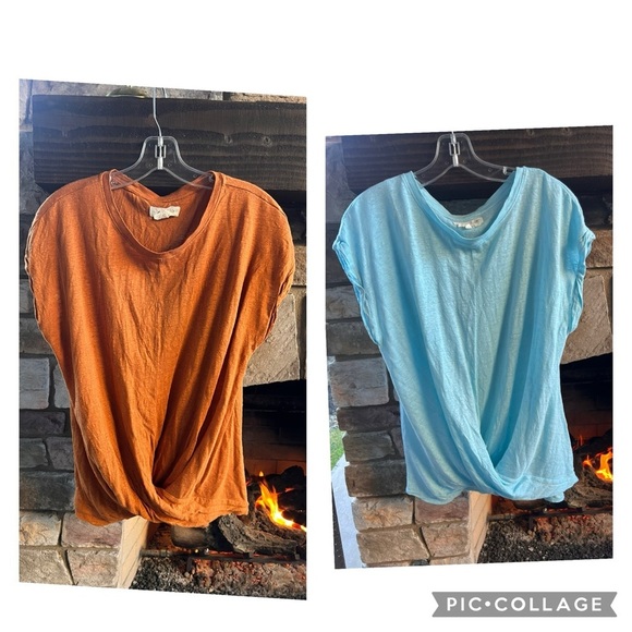 Two 100 % Linen Muscle Tee Wrap Front lot - Picture 1 of 7